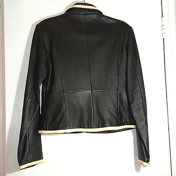 D2K BLACK AD BEIGE LEATHER JACKET WITH TWO OUTSIDE FRONT POCKETS - Picture 4 of 4